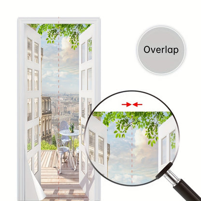 Door Sticker Balcony Scenery Wall Mural – Removable Waterproof Peel & Stick Large Wall Art for Bedroom & Living Room, Faux Window View Home Decor, 35.43 x 78.74 Inches