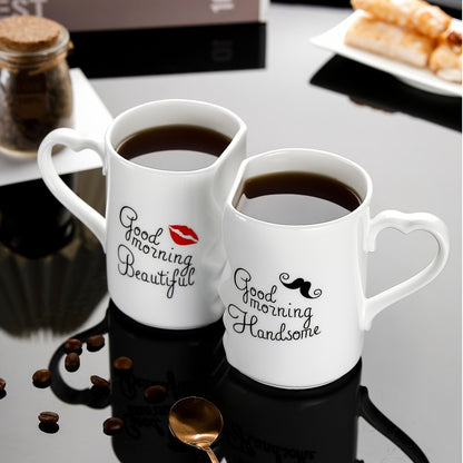 Kissing Couple Ceramic Mug Set 2pcs - Love Coffee Mug Anniversary Wedding Valentine Gift 360ml