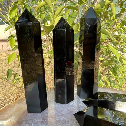 Black Obsidian Crystal Tower Natural Hexagonal Pillar Obelisk Generator for Home Decor Meditation Healing Crystal Feng Shui Office Holiday Gift 0.55-1.1LB
