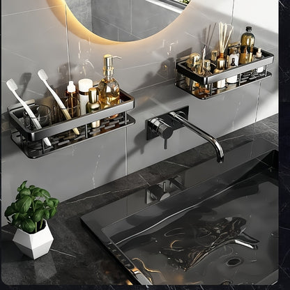 Shower Caddy Wall Mounted Stainless Steel 2-Pack - Rust-Resistant 2-Tier Bathroom Shelf Organizer, Corner Storage Rack for Shower Bathtub Accessories, Space-Saving Bathroom Caddy - Black & Silver