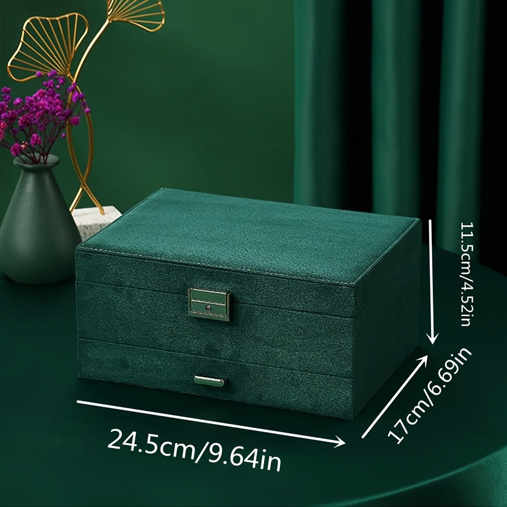 Velvet Jewelry Organizer Box with Lock & Drawers – Large Capacity Storage Case for Rings, Necklaces, Earrings & Bracelets, Travel Jewelry Box