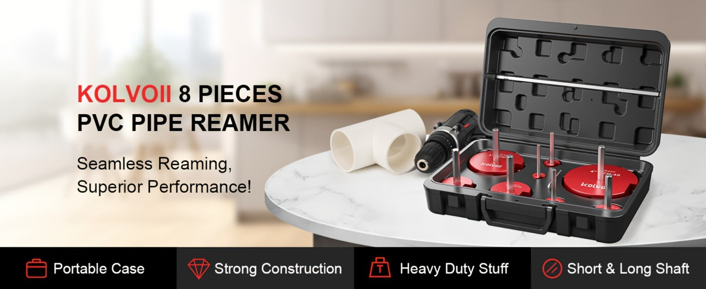 PVC Pipe Reamer Kit 8pcs - Fitting Saver for SCH 40 Plastic Pipe, Aluminum Alloy Body with 11.5" Hex Shaft, 8 Sizes 1/2" to 4", for PVC PP PE ABS Pipes, Drill Compatible, Red