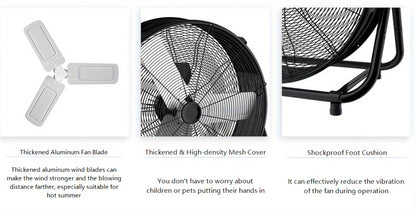 Industrial Drum Fan 24 & 30 Inch | High Velocity Floor Fan 9460-14000 CFM, 3-Speed Air Circulator with 180° Tilt for Warehouse, Garage, Workshop, Job Site & Large Space Cooling – Multiple Colors