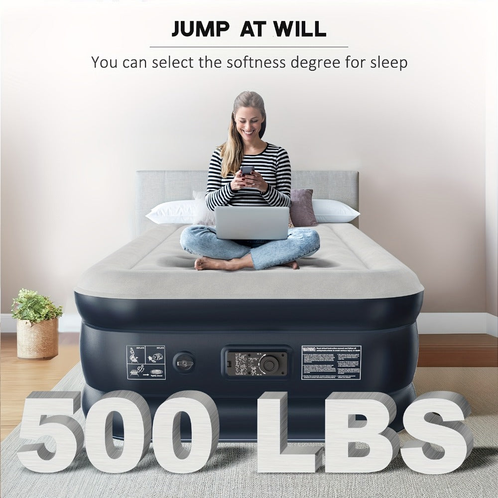 Air Mattress with Built-In Pump – 18'' Self-Inflating Portable Air Bed for Home, Camping & Travel, Twin Full Queen, Includes Carry Bag
