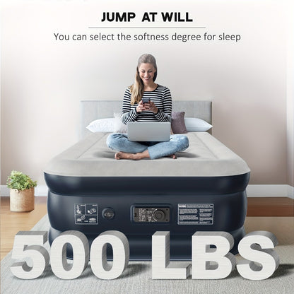 Air Mattress with Built-In Pump – 18'' Self-Inflating Portable Air Bed for Home, Camping & Travel, Twin Full Queen, Includes Carry Bag