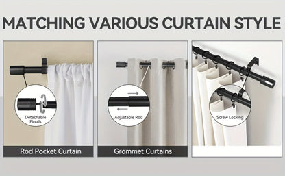Adjustable Curtain Rods for Windows 1 Inch Diameter – Modern Decorative Drapery Rod with End Finials, 18"-45" to 36"-120" | Black, Brushed Nickel & Gold Finish