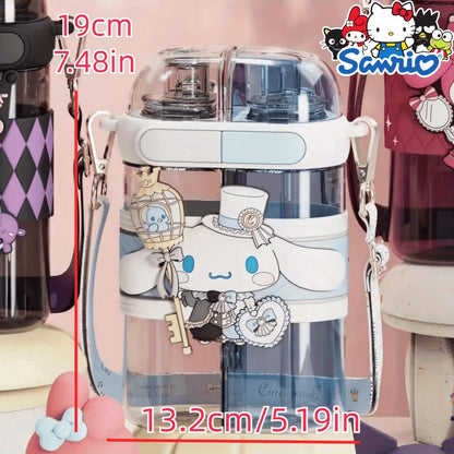 Sanrio Straw Water Bottle 21.6oz | Kuromi & Cinnamoroll Dual Nozzle Portable Cute Kawaii Water Bottle – Perfect for Sports, Travel & School, Officially Licensed Sanrio