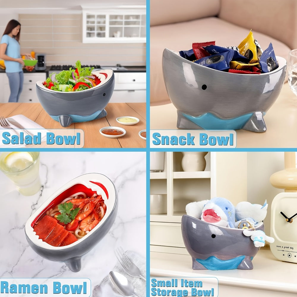 Shark Ramen Bowl 40oz – Large Handmade Ceramic Serving Bowl for Soup, Snacks, Candy & Fruit, Cute Decorative Key Bowl for Entryway, Unique Funny Shark Gift for Home Kitchen
