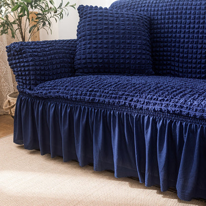 Stretch Seersucker Sofa Cover Solid Color Elastic Band Closure Machine Washable Slipcover for Armchair Loveseat 1 2 3 4 Seater - 8 Colors Home Wedding Decor
