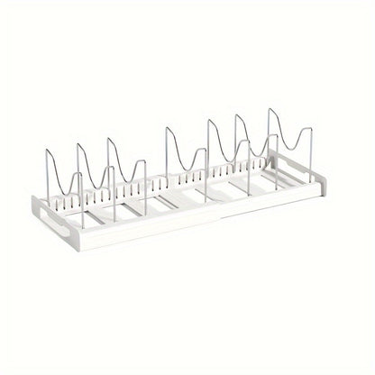 Pot Organizer Rack Adjustable Expandable Kitchen Cabinet Pots and Pans Organizer with Adjustable Dividers Easy Storage Organization for Kitchen Home White Gray