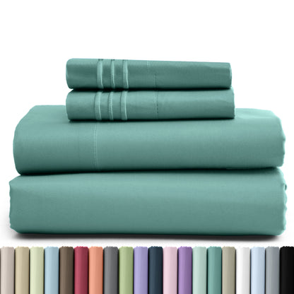 Fitted Sheet Set 4 Piece Microfiber Deep Pocket Bed Sheets - Soft Brushed Bedding Set with Pillowcases, All Season Cooling Sheet Set, 16 Inch Deep Pocket, Multiple Colors & Sizes