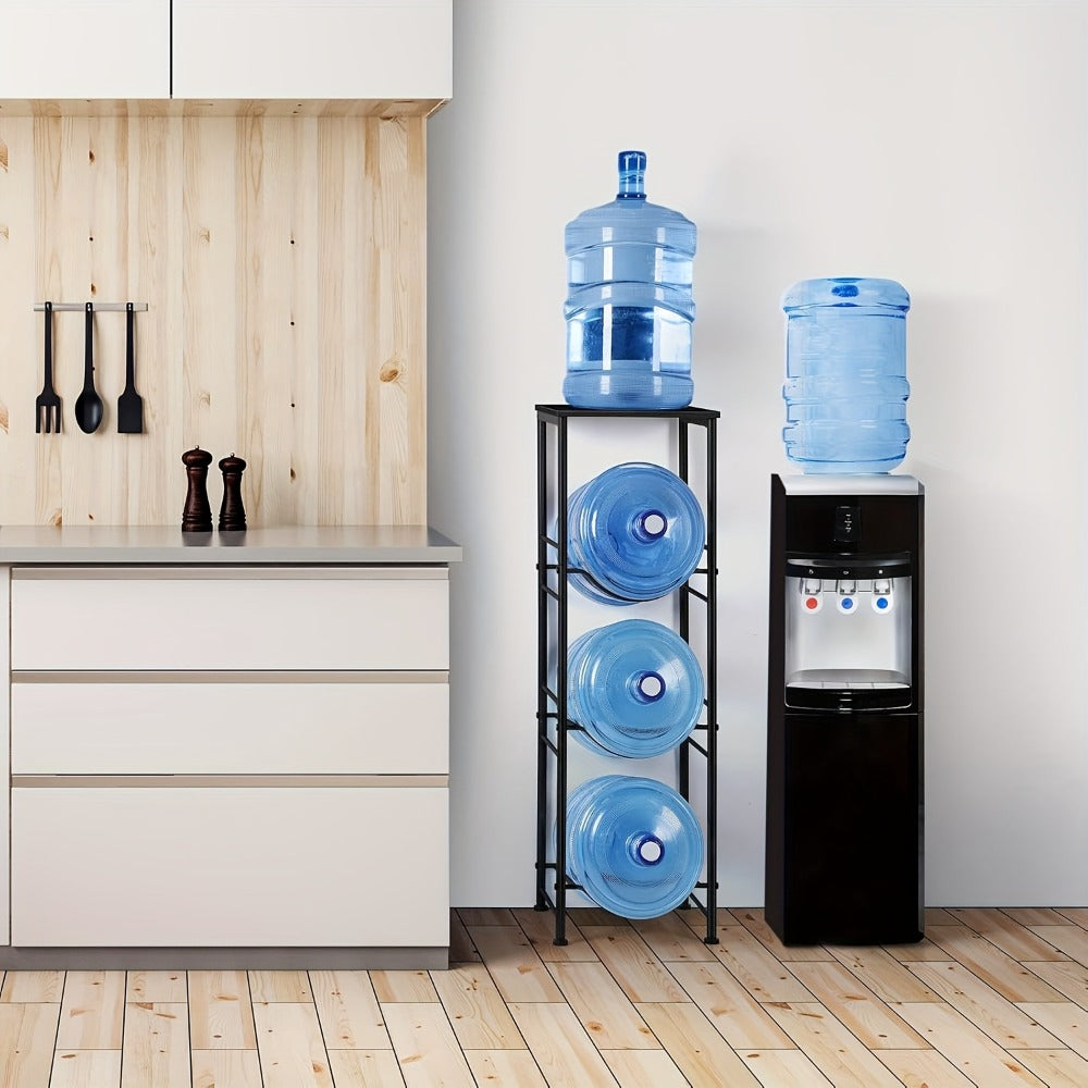 5-Gallon Water Jug Holder 3-Tier – Heavy Duty Water Bottle Rack Organizer with Top Shelf & Adjustable Legs for Kitchen, Living Room & Office – Particleboard & Steel Frame, White, Brown & Black