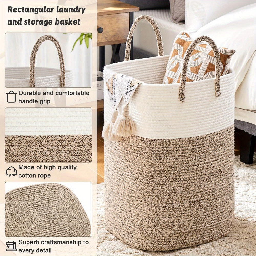 Woven Cotton Rope Laundry Basket Large Hamper with Handles for Bathroom Bedroom Living Room – Jumbo Boho Storage Basket for Clothes Blankets Toys | 40L 60L 80L 100L