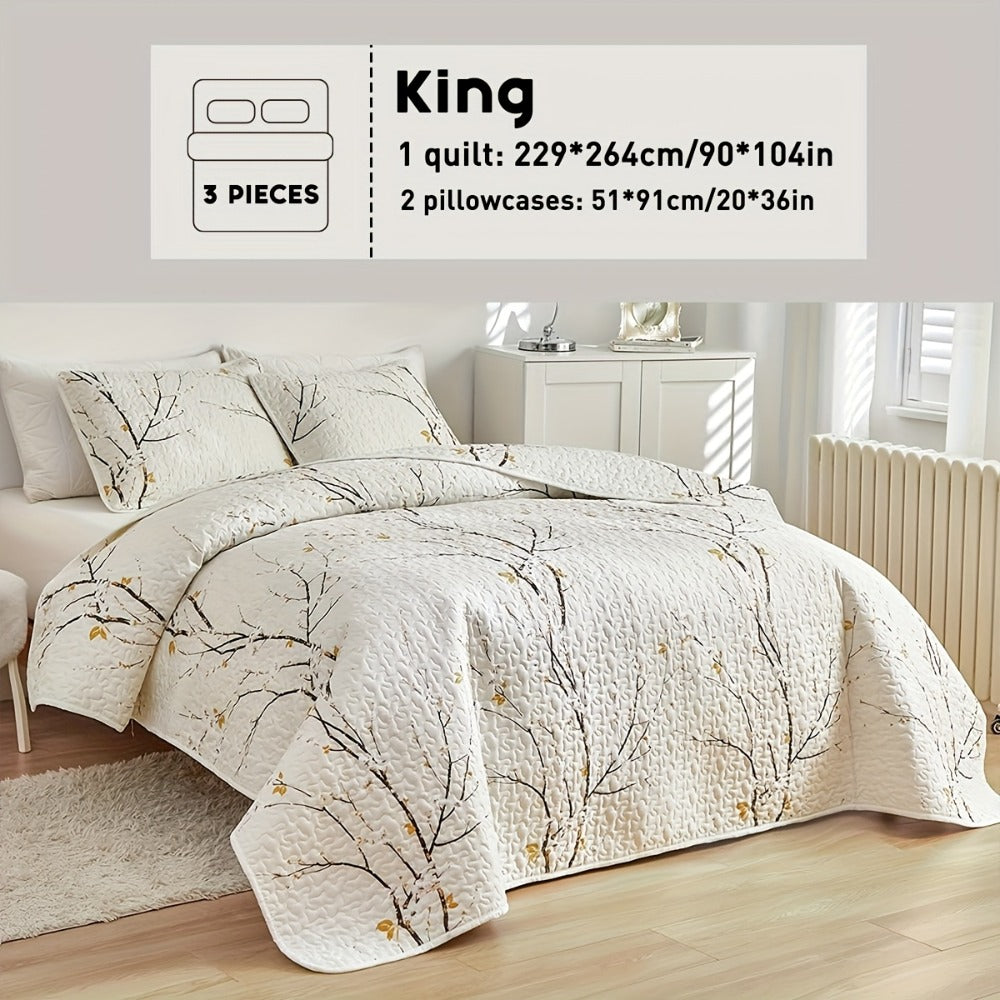 Reversible Floral Comforter Quilt Set – Soft Microfiber Botanical Bedding, Twin Full Queen King, All Seasons – White, Blue, Pink & More