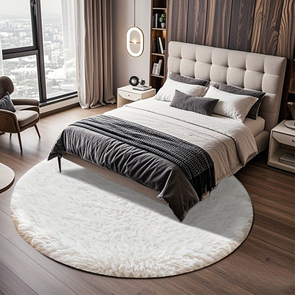 Round Faux Fur Area Rug - Soft Plush Circle Carpet for Living Room Bedroom, Machine Washable, Multiple Colors & Sizes