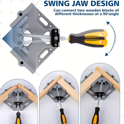 Right Angle Woodworking Clamp Set 2 & 4-Piece – Adjustable Aluminum Alloy Swing Jaw, 90-Degree Corner Clamps for Welding, Furniture Assembly, Framing & DIY Woodworking Projects