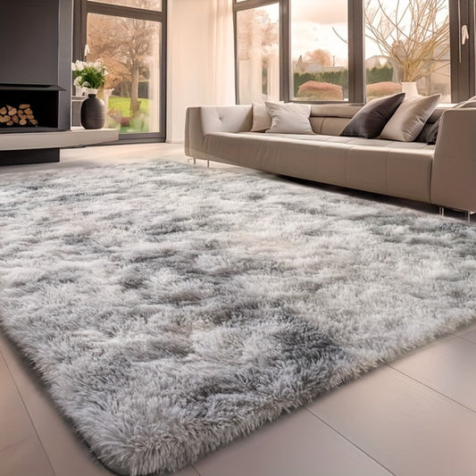 Fluffy Rug Plush Soft Indoor Carpet Non-Slip for Living Room Bedroom Hallway Runner Nursery Kids Play Area — Tie Dye & Solid Colors Multiple Sizes
