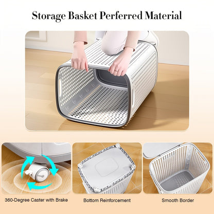 Wheeled Laundry Hamper Large Foldable with Dividers & Dust-Proof Lid – 360° Breathable Mesh Basket on Wheels, Reinforced Steel Base, Portable Clothes Organizer for Bedroom, Bathroom & Dorm