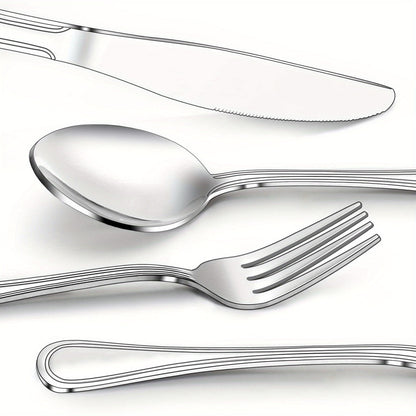 Stainless Steel Flatware Cutlery Set – Mirror Polished, Dishwasher Safe, Silver & Black Options, Service for 4 / 8 / 12 – Kitchen Utensil Set for Home, Restaurant & Wedding Gift