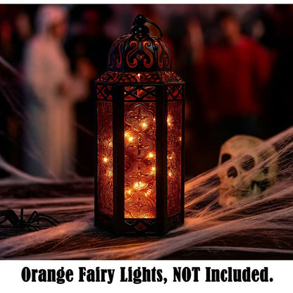 Moroccan Candle Lantern Holder - Decorative Metal & Glass Lantern with Embossed Floral Design for Indoor Home Decor, Garden, Patio, Weddings, Ramadan, Halloween & Holiday Celebrations - 10.5" Tall Medium Size