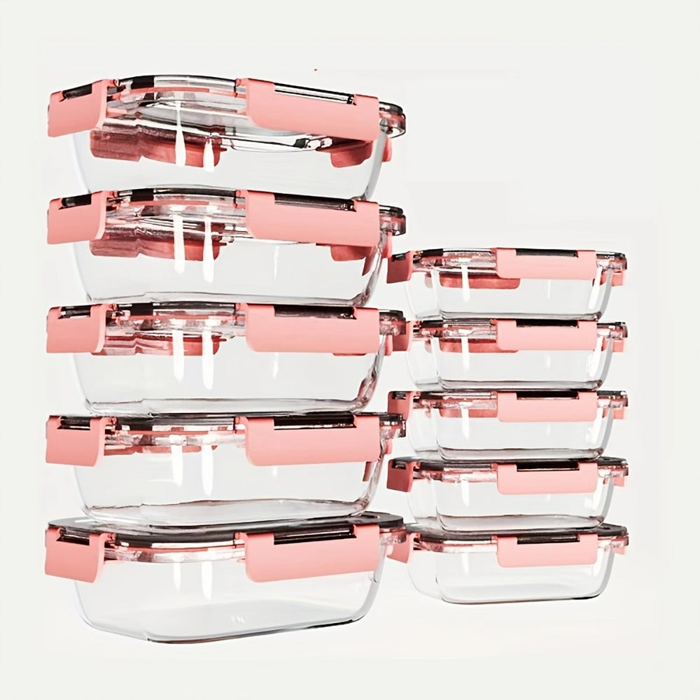 Glass Food Storage Containers with Lids 10PCS Set – Airtight Leak-Proof Meal Prep Containers, Dishwasher & Oven Safe, Lunch & Leftover Storage