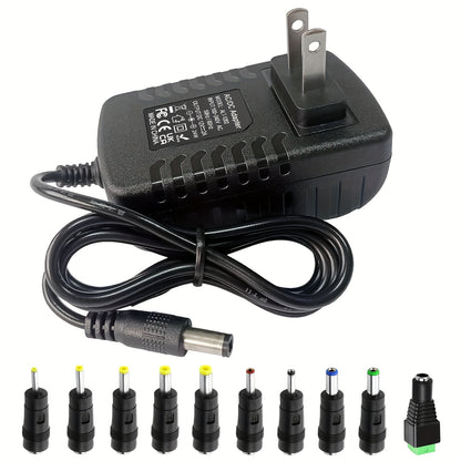 12V 2A AC DC Power Supply Adapter 11-in-1 with 10 Tips 100-240V 50-60Hz Universal DC Transformer for LED Light CCTV Camera Router BT Speaker GPS Webcam 4.9ft Cord