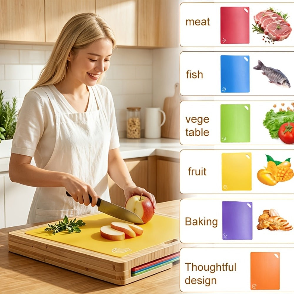 Bamboo Cutting Board Set for Kitchen – Food-Safe Cheese Platter & Charcuterie Board for Meat, Cheese, Bread, Vegetables & Fruits, Perfect Home Kitchen Gadget or Housewarming Gift, 1pc or 7pcs Set