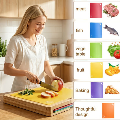 Bamboo Cutting Board Set for Kitchen – Food-Safe Cheese Platter & Charcuterie Board for Meat, Cheese, Bread, Vegetables & Fruits, Perfect Home Kitchen Gadget or Housewarming Gift, 1pc or 7pcs Set