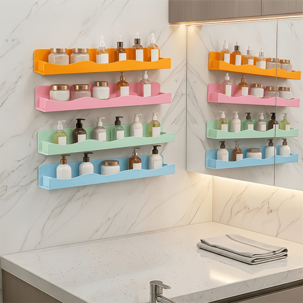 Iridescent Acrylic Floating Shelves Wall Mounted – Colorful Rainbow Storage Rack for Nail Polish, Cosmetics & Sundries, Art Deco Style Bathroom & Bedroom Shelf, 2 or 4 Pack (Pink / Macaron / Clear)