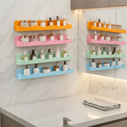 Iridescent Acrylic Floating Shelves Wall Mounted – Colorful Rainbow Storage Rack for Nail Polish, Cosmetics & Sundries, Art Deco Style Bathroom & Bedroom Shelf, 2 or 4 Pack (Pink / Macaron / Clear)