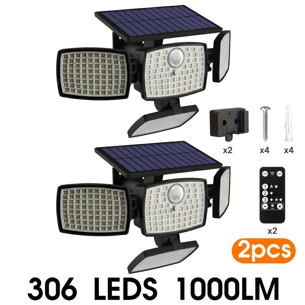 Solar Outdoor Motion Sensor Light 4-Head 3000LM – 270° Wide Angle, 3 Modes, IP65 Waterproof, Remote Control, Solar Flood Light for Garden Backyard Garage Wall Yard, 1/2/4 Pack