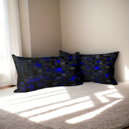 Duvet Cover Set Queen King Twin Full 3D Geometric Cube Print | 3-Piece Polyester Bedding Set | Black Blue Grid Pattern | All-Season Soft Quilt Cover + 2 Pillowcases | Machine Washable