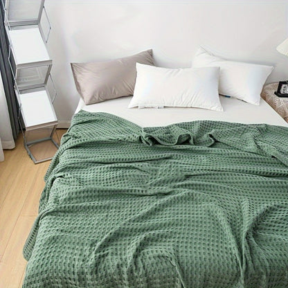 Cotton Waffle Blanket – Pure Cotton Multilayer Summer Cooling Quilt, Jacquard Knit, Machine Washable, Air Conditioning Blanket