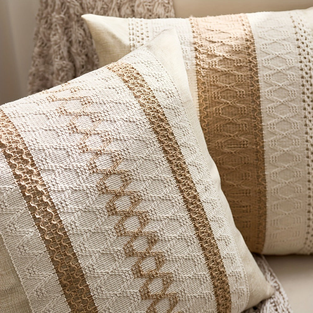 Throw Pillow Covers 2 Pack Boho Geometric Brown Beige 18x18 – Bohemian Decorative Pillow Cases with Zipper Closure – Soft Polyester Cushion Covers for Sofa Couch Bedroom Living Room Boho Home Decor