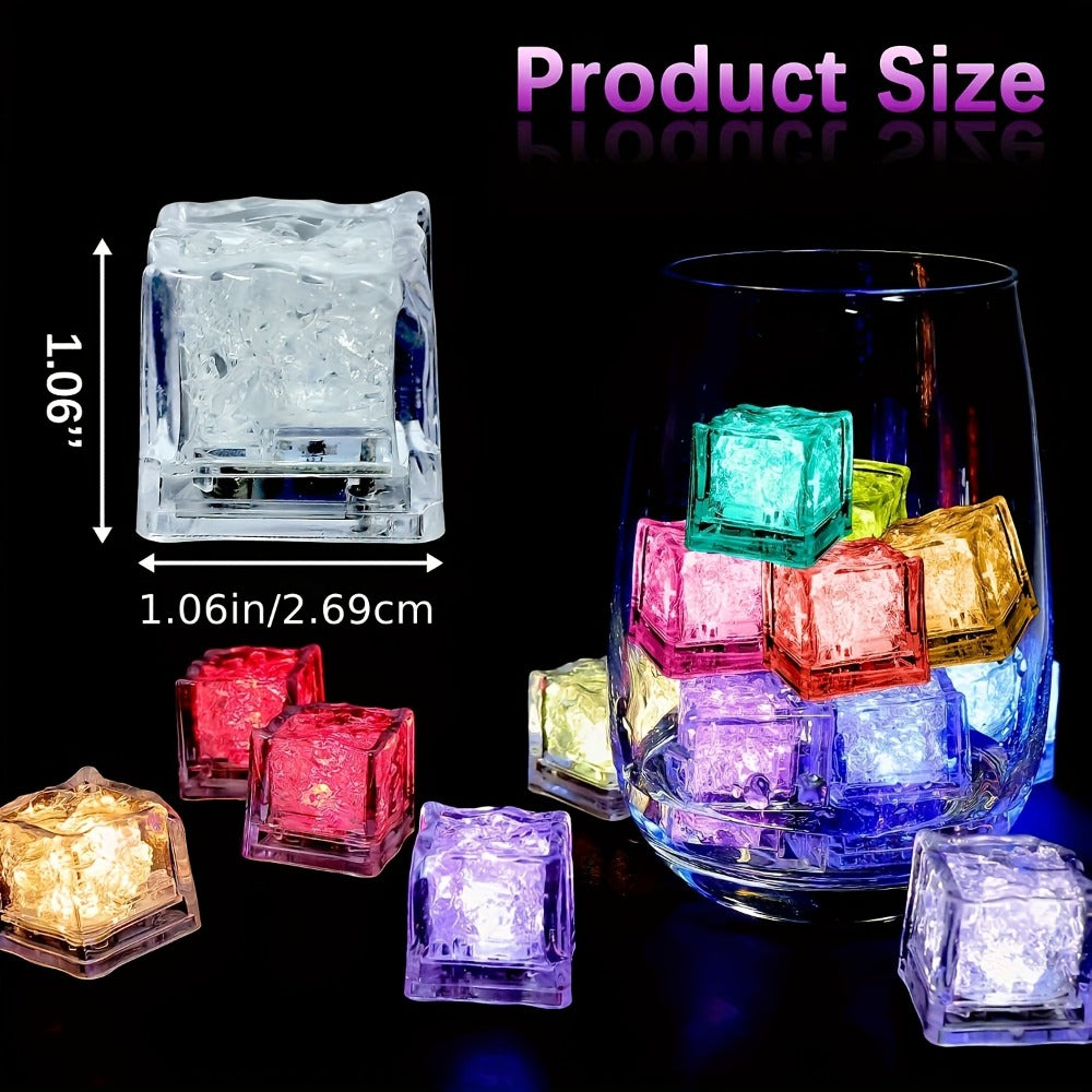 LED Ice Cube Lights Reusable Mixed Color, Flashing Sensory Light-Up Ice Cubes for Bar, Party & Wedding Decoration — Bulk Set of 24 or 48 | Eco-Friendly Promotional Event Lights