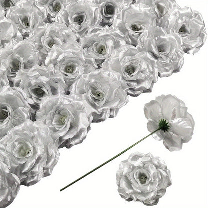 Artificial Roses with Stems 50pcs Silk Fake Flowers | 3 Inch Flower Head 6 Inch Stem Detachable DIY | Wedding Valentine's Day Home Decor Bouquet Arrangement in 6 Colors