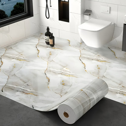 Peel and Stick Floor Tile Sticker 15.7"x118" Self-Adhesive Marble Pattern Vinyl Roll – 3mm Thick Removable Flooring for Kitchen Backsplash, Bathroom, Shower Room & Home Renovation