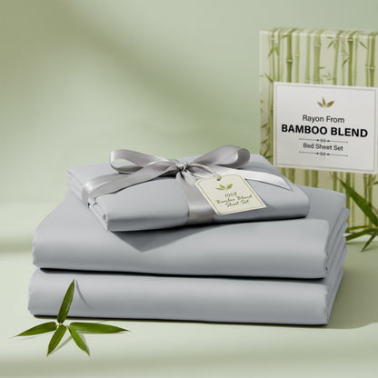 Bamboo Blend Bed Sheet Set 4 Piece 30% Bamboo Viscose 70% Polyester Cooling Deep Pocket 16 Inch Wrinkle-Resistant Moisture-Wicking Twin Full Queen King Cal King