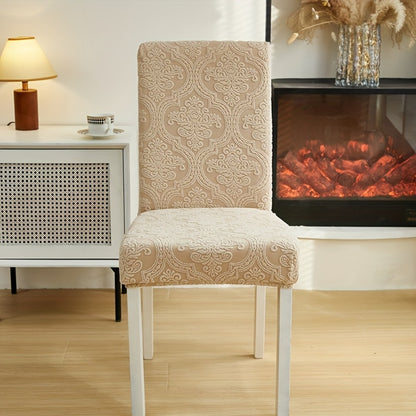 Dining Chair Covers Stretch Velvet Washable Removable Slipcovers Set of 4 or 6 for Kitchen Home Hotel Banquet — Elastic Band Silver Fox Velvet 200GSM