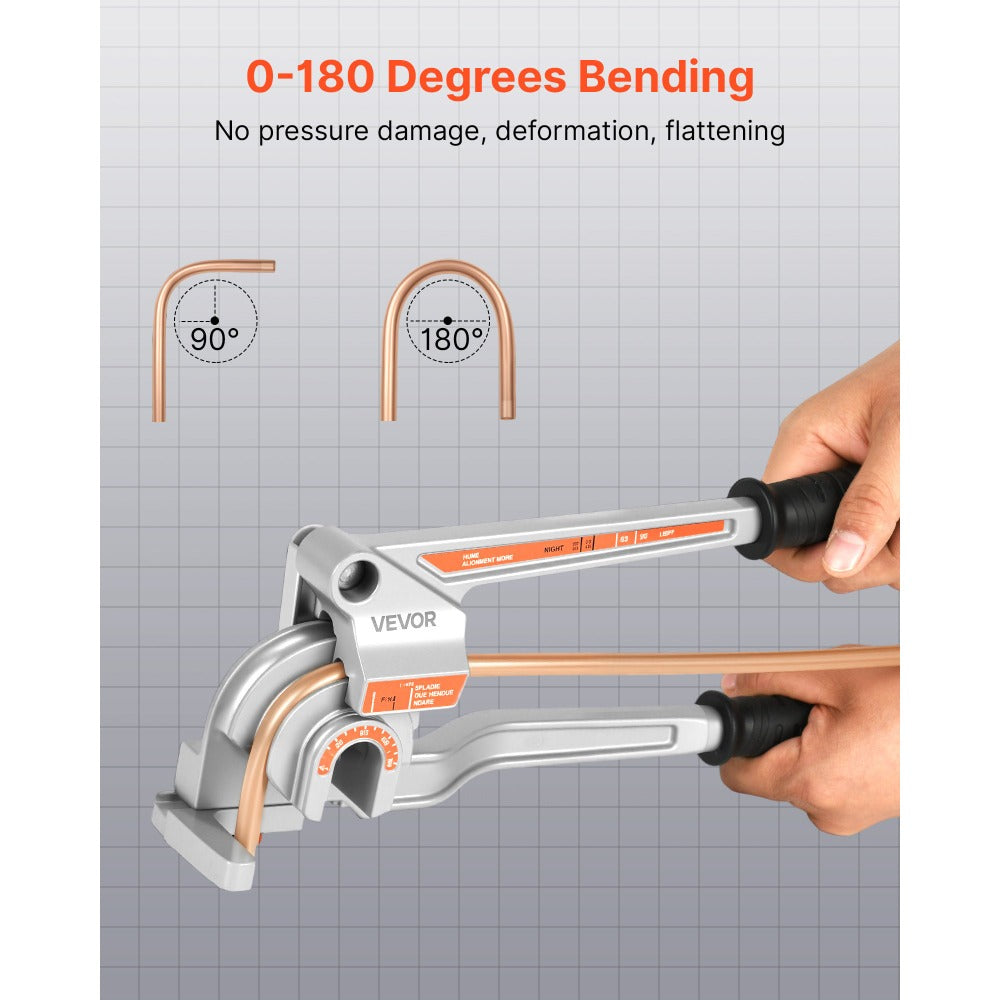 Pipe Tube Bender 3-in-1 Lever Type, Fits 1/4" 3/8" 1/2" O.D. Tubes, 0-180° Bending, Aluminum Alloy Lightweight Portable Tube Bender for Copper Aluminum HVAC Automotive DIY Plumbing Repair