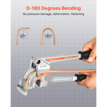 Pipe Tube Bender 3-in-1 Lever Type, Fits 1/4" 3/8" 1/2" O.D. Tubes, 0-180° Bending, Aluminum Alloy Lightweight Portable Tube Bender for Copper Aluminum HVAC Automotive DIY Plumbing Repair