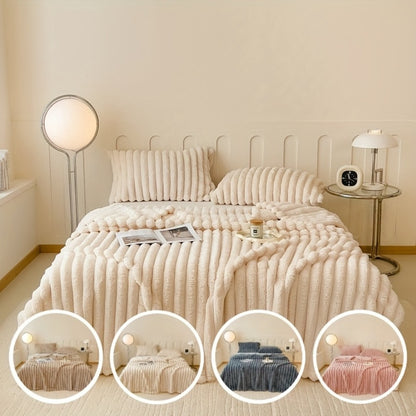 Plush Faux Fur Blanket – Imitation Rabbit Fur 300-350gsm Knit Throw for Sofa, Bed & Travel, All Season, 3 Colors, 2 Sizes