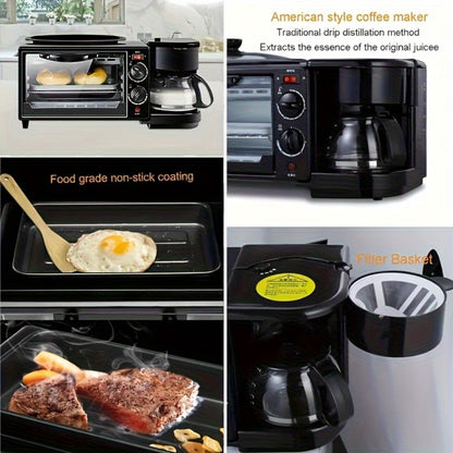 3-in-1 Breakfast Station Maker - Coffee Maker + Toaster + Frying Pan Combo, One-Touch Timing Fast Cooking, All-in-One Breakfast Machine 110V US Plug for Home Kitchen Apartment Dorm