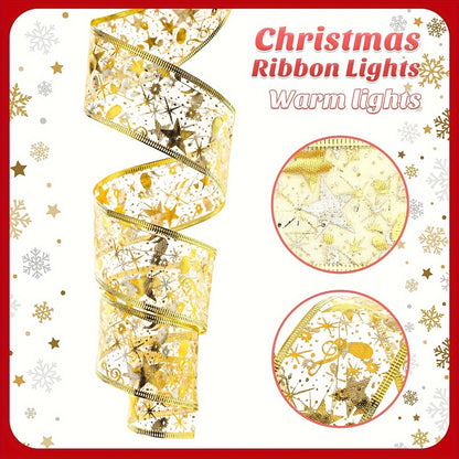 LED Christmas Fairy String Lights Battery Powered - 10M/32.8FT Golden Warm White Ribbon Garland for Christmas Tree, Indoor Party & Holiday Decorations