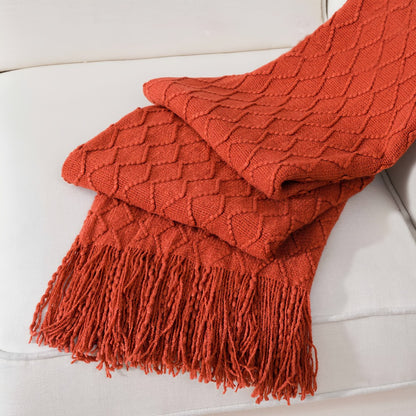 Tassel Throw Blanket – Soft Lightweight Decorative Fringe Throw for Couch, Chair, Bed & Sofa, 50”×60”, 6 Colors, Boho Home Decor