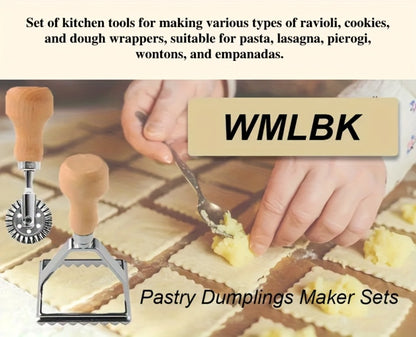 13PCS Dumpling Maker Set - Stainless Steel Ravioli Pierogi Cutter Tools with Wooden Handles