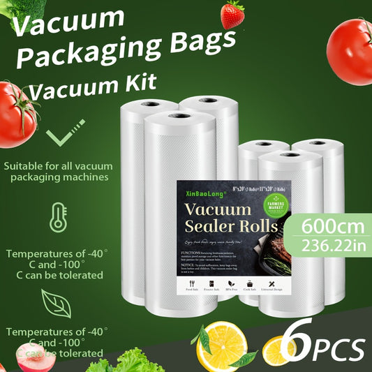 Vacuum Seal Bags for Food 6 Rolls BPA-Free Food Saver Roll Bags 236 Inch, 2 Sizes Vacuum Storage Roll Bags for Food Preservation, Kitchen Meal Prep, Sous Vide Cooking