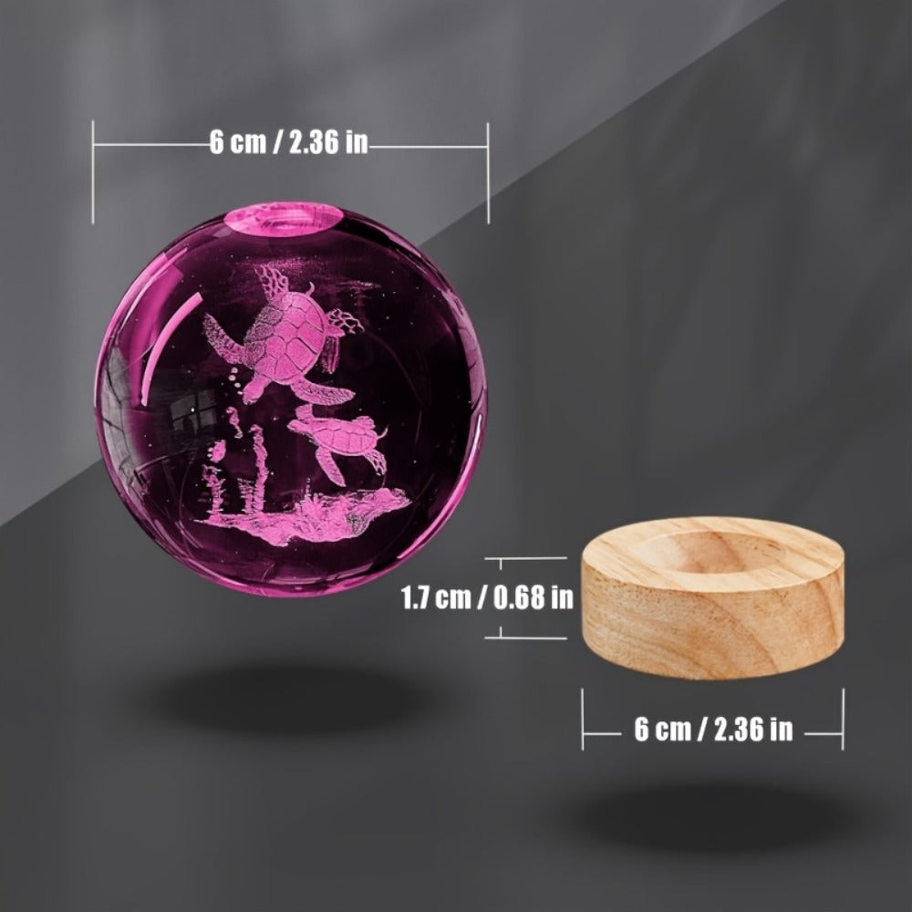 3D Sea Turtle Crystal Ball Night Light – LED Color Glow Glass Orb Lamp with Bamboo Base, Ocean Animal Figurine Desk Light for Home Bedroom Decor, Unique Gift for Turtle Lovers, Elders & Friends (2.36in)