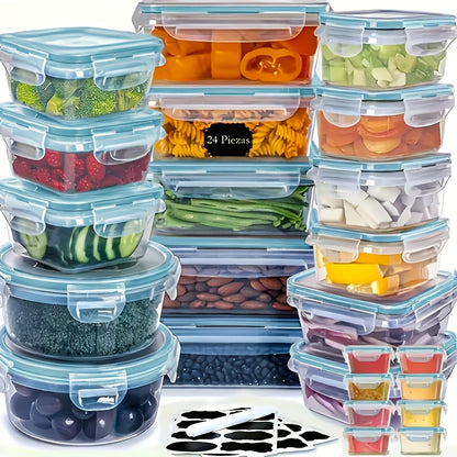 Food Storage Containers Set with Lids 48-Piece | Leak-Proof Stackable Plastic Meal Prep Containers for Kitchen Pantry Refrigerator Freezer Microwave Safe with Labels