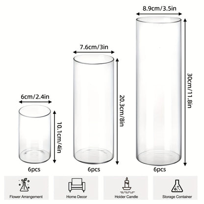 Clear Glass Cylinder Candle Holder Vases 12/24/36/48 Pcs | 4 6 8 10 Inch Tall Hurricane Floating Candle Vase | Wedding Centerpiece Table Decor | Party Home Shelf Decoration Glass Vase Bulk Set